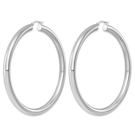 Sterling Silver Rhodium-plated 5mm Round Hoop Earrings