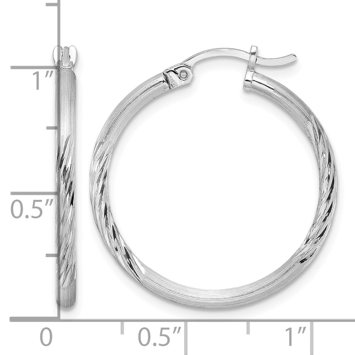Sterling Silver Rhodium-plated 2mm Polished/Satin Diamond-cut Hoop Earrings