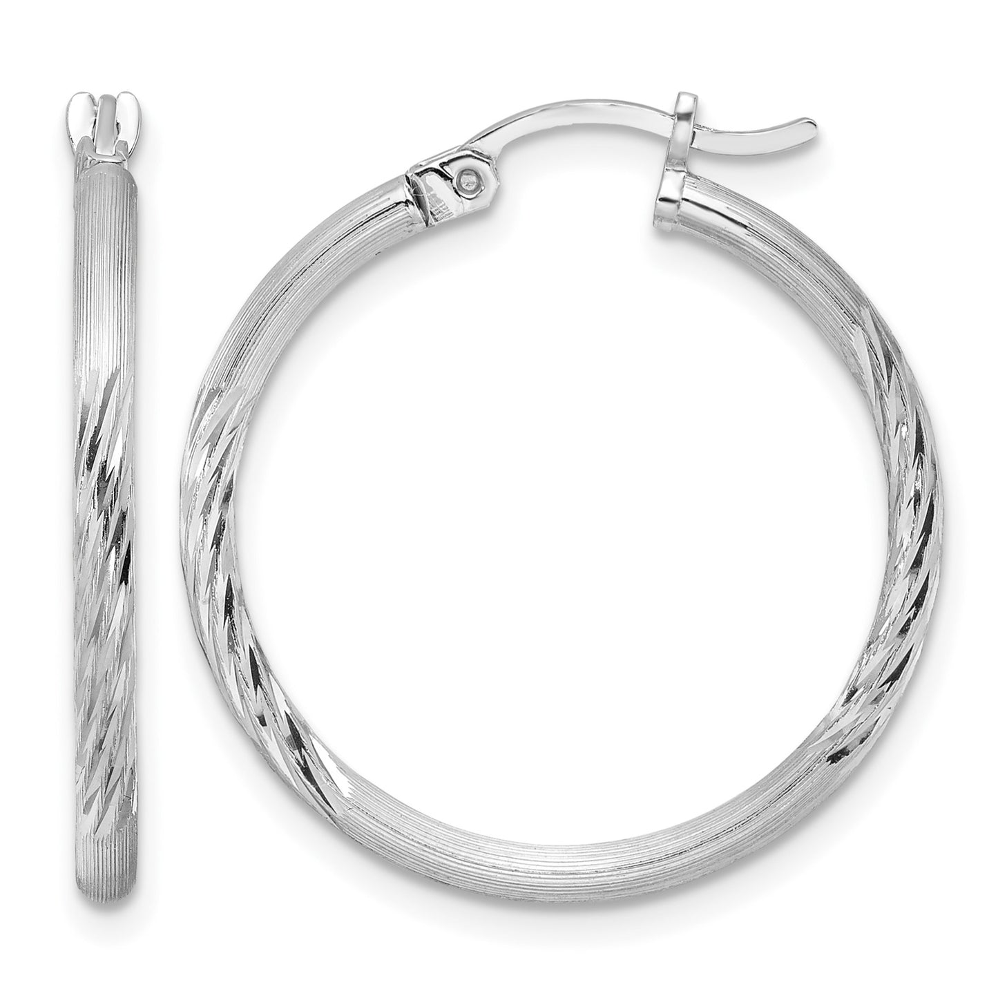 Sterling Silver Rhodium-plated 2mm Polished/Satin Diamond-cut Hoop Earrings