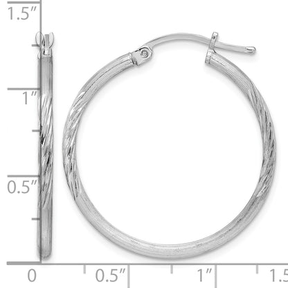 Sterling Silver Rhodium-plated 2mm Polished/Satin Diamond-cut Hoop Earrings