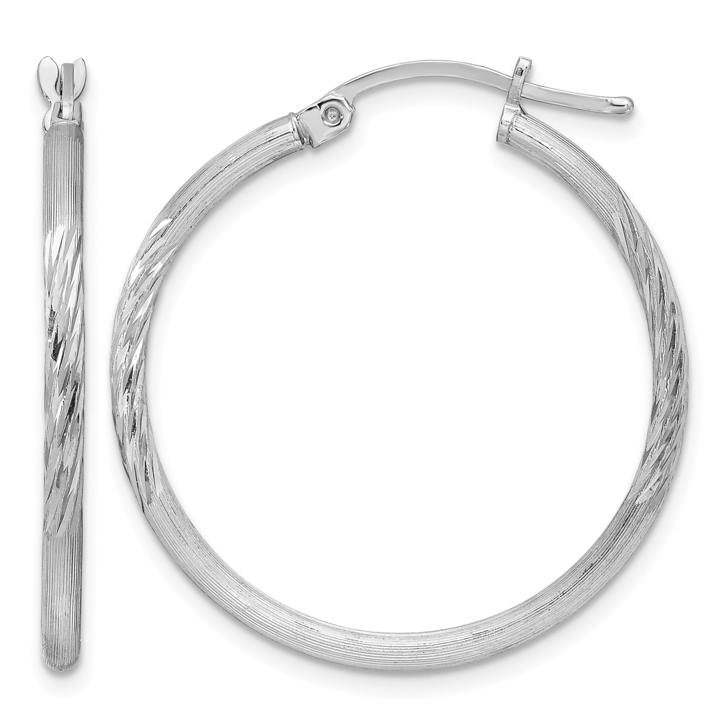 Sterling Silver Rhodium-plated 2mm Polished/Satin Diamond-cut Hoop Earrings