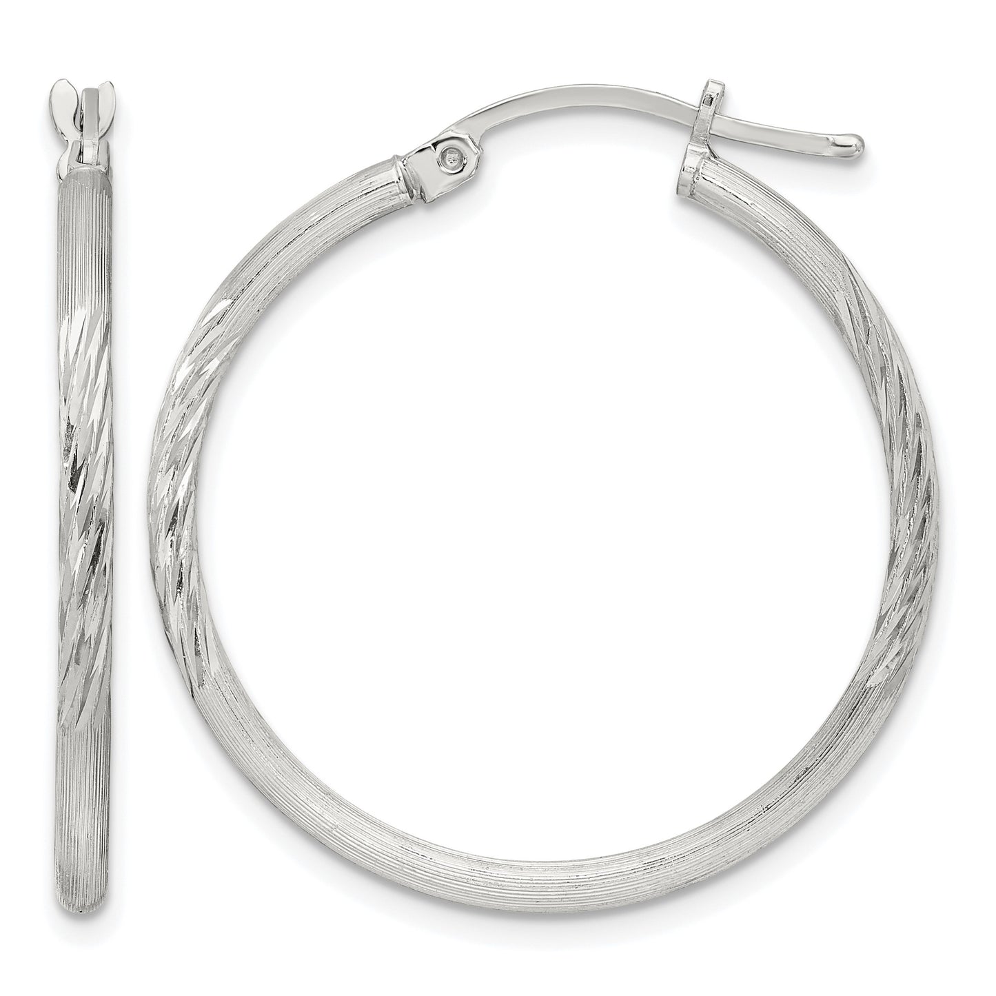 Sterling Silver 2mm Polished/Satin D/C Hoop Earrings