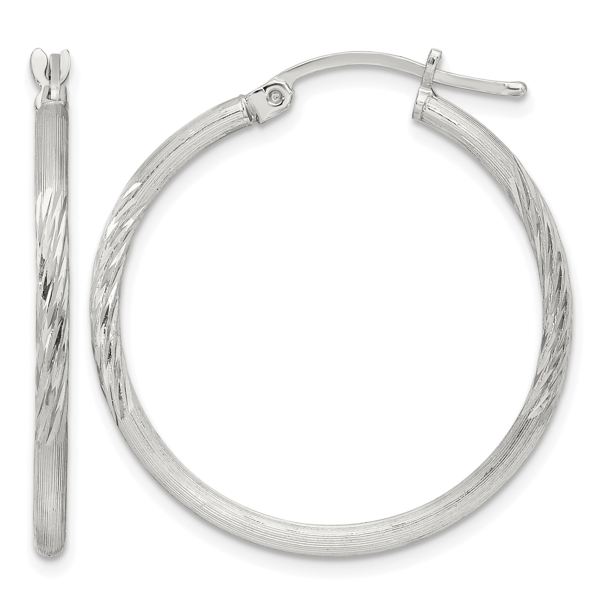 Sterling Silver 2mm Polished/Satin D/C Hoop Earrings