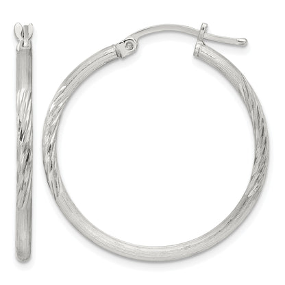 Sterling Silver 2mm Polished/Satin D/C Hoop Earrings