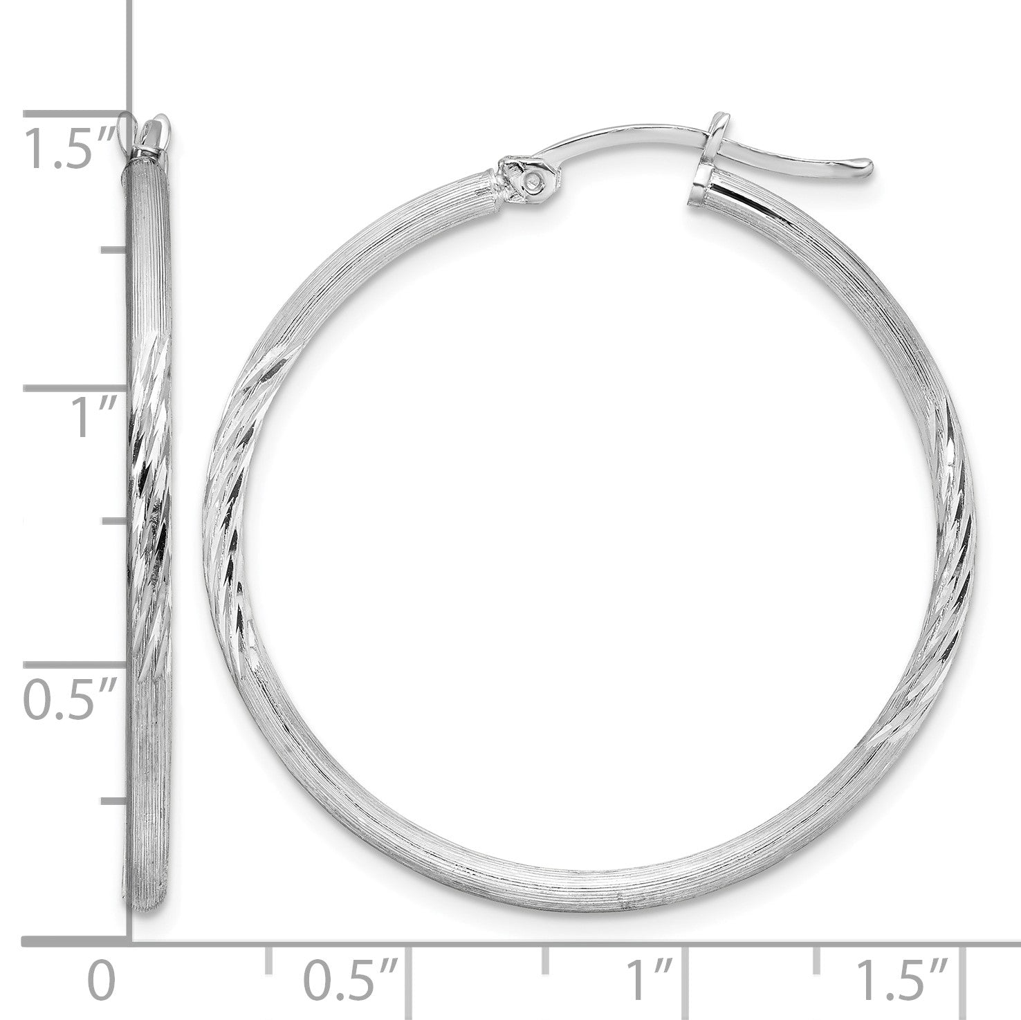 Sterling Silver Rhodium-plated 2mm Polished/Satin Diamond-cut Hoop Earrings