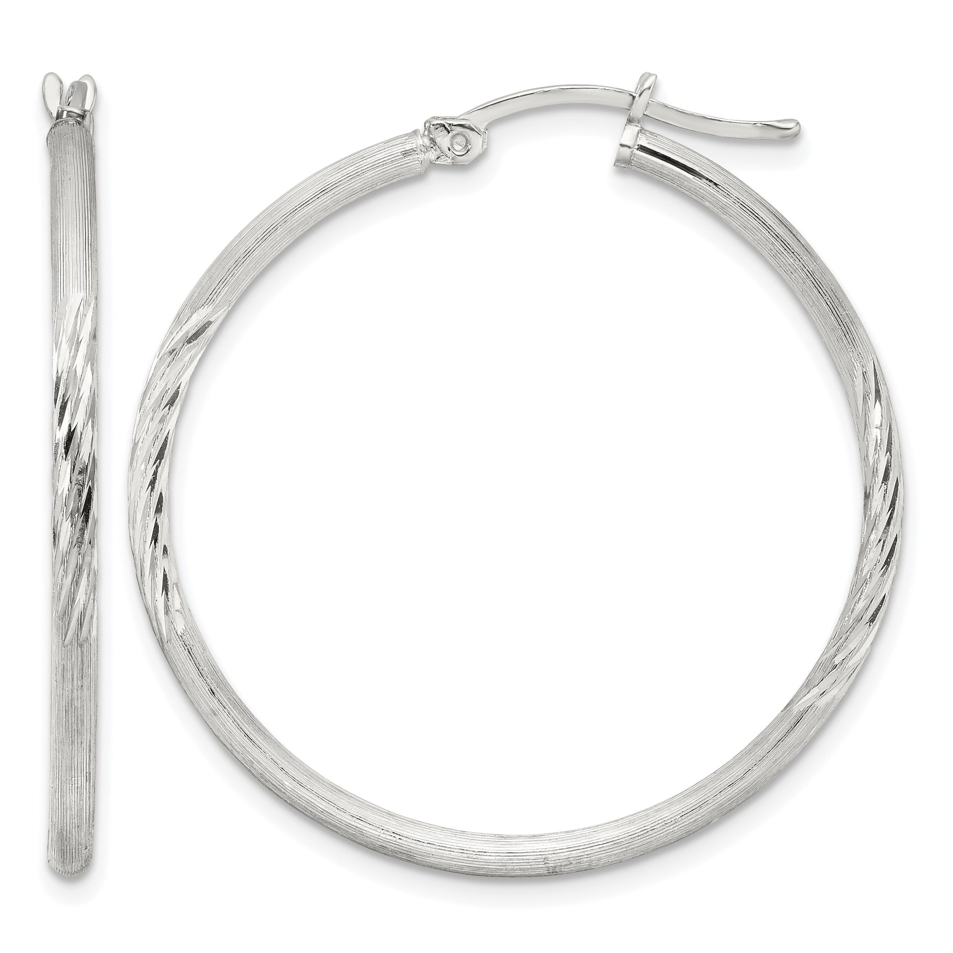 Sterling Silver 2mm Polished/Satin D/C Hoop Earrings