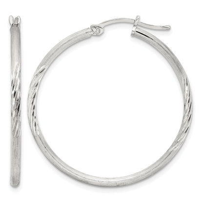 Sterling Silver 2mm Polished/Satin D/C Hoop Earrings