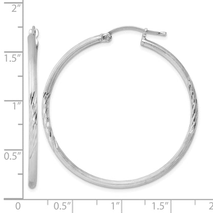 Sterling Silver Rhodium-plated 2mm Polished/Satin Diamond-cut Hoop Earrings