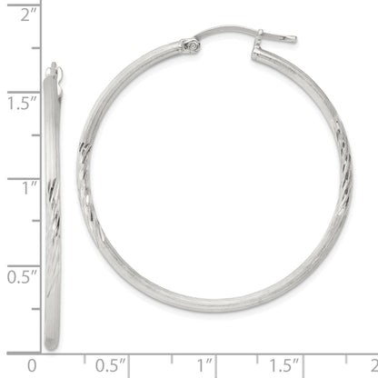 Sterling Silver 2mm Polished/Satin D/C Hoop Earrings