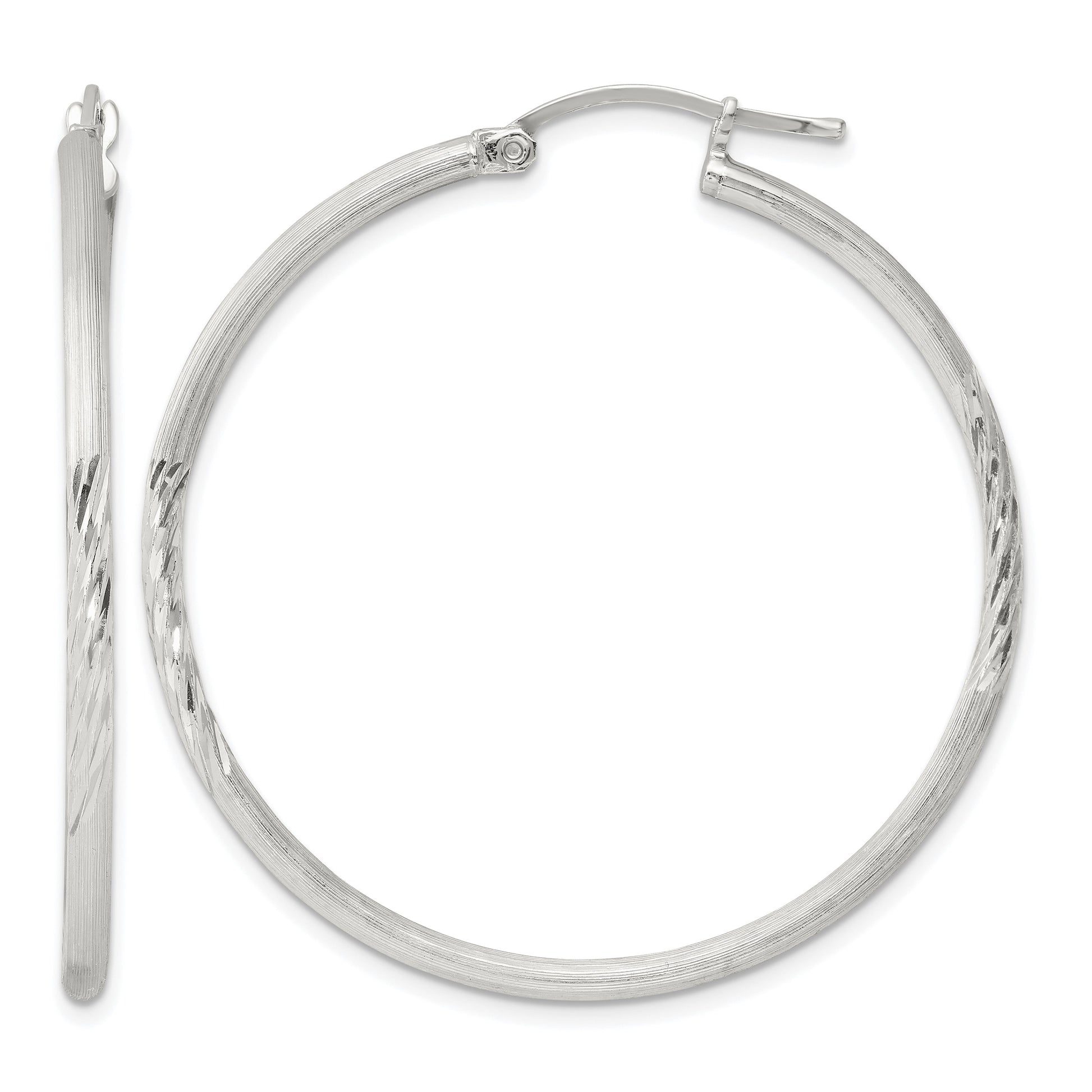 Sterling Silver 2mm Polished/Satin D/C Hoop Earrings