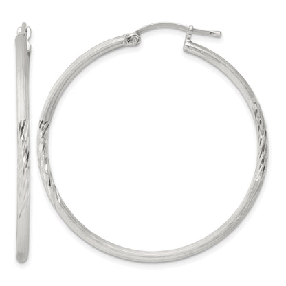 Sterling Silver 2mm Polished/Satin D/C Hoop Earrings