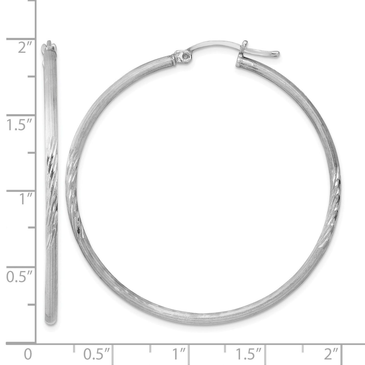 Sterling Silver Rhodium-plated 2mm Polished/Satin Diamond-cut Hoop Earrings