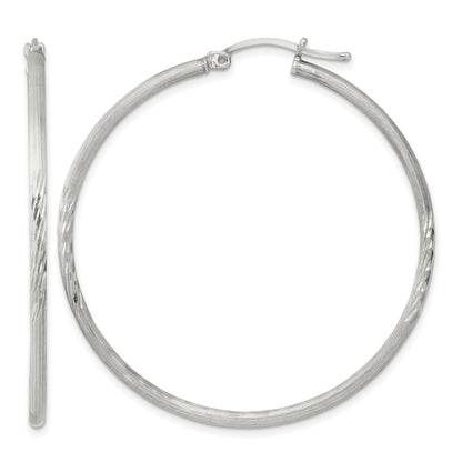 Sterling Silver 2mm Polished/Satin D/C Hoop Earrings