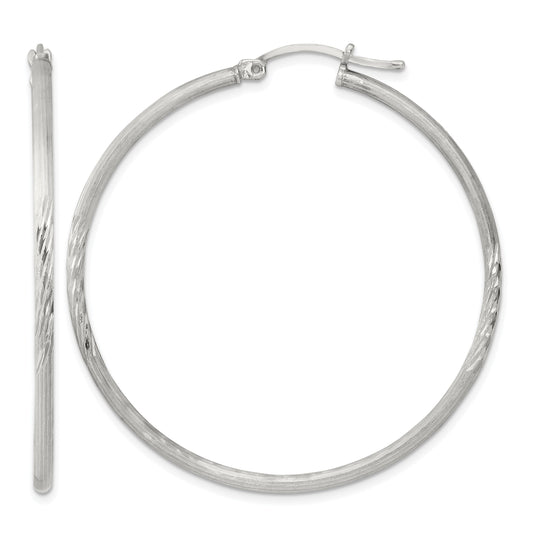 Sterling Silver 2mm Polished/Satin D/C Hoop Earrings