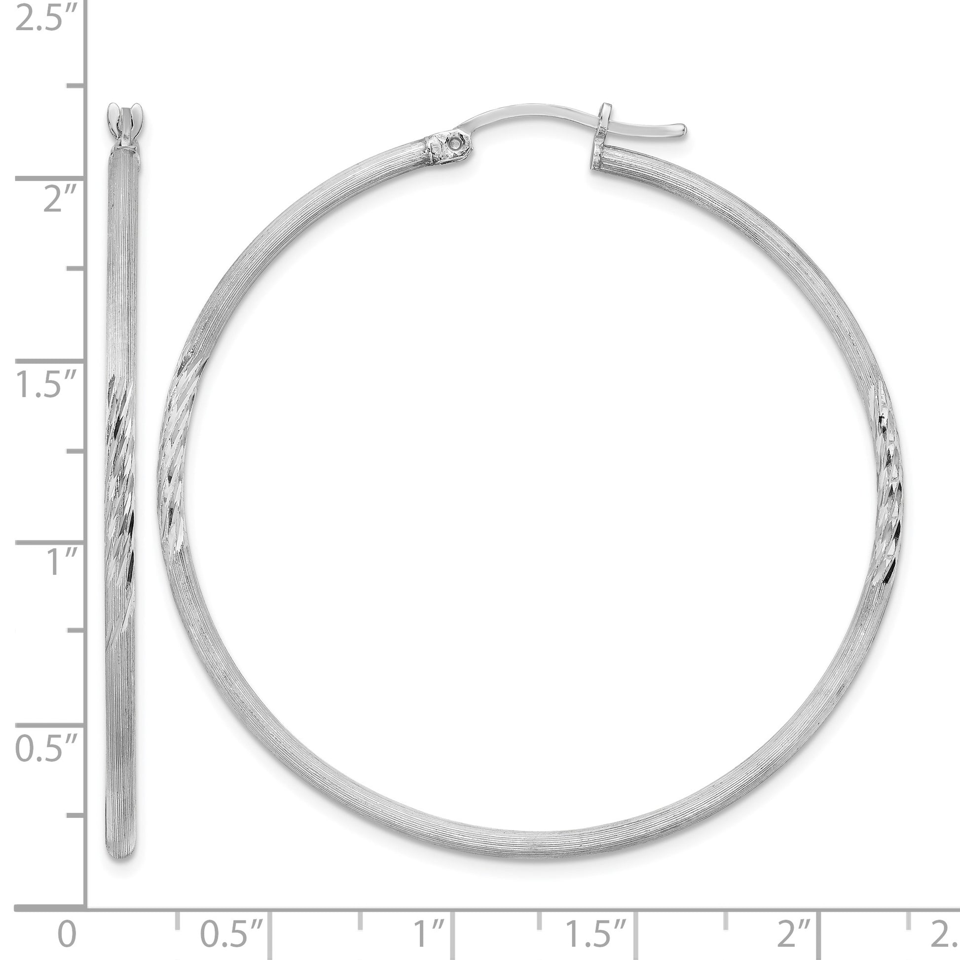 Sterling Silver Rhodium-plated 2mm Polished/Satin Diamond-cut Hoop Earrings