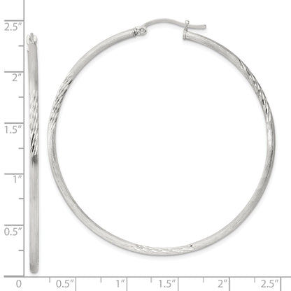 Sterling Silver 2mm Polished/Satin D/C Hoop Earrings