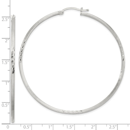 Sterling Silver 2mm Polished/Satin D/C Hoop Earrings