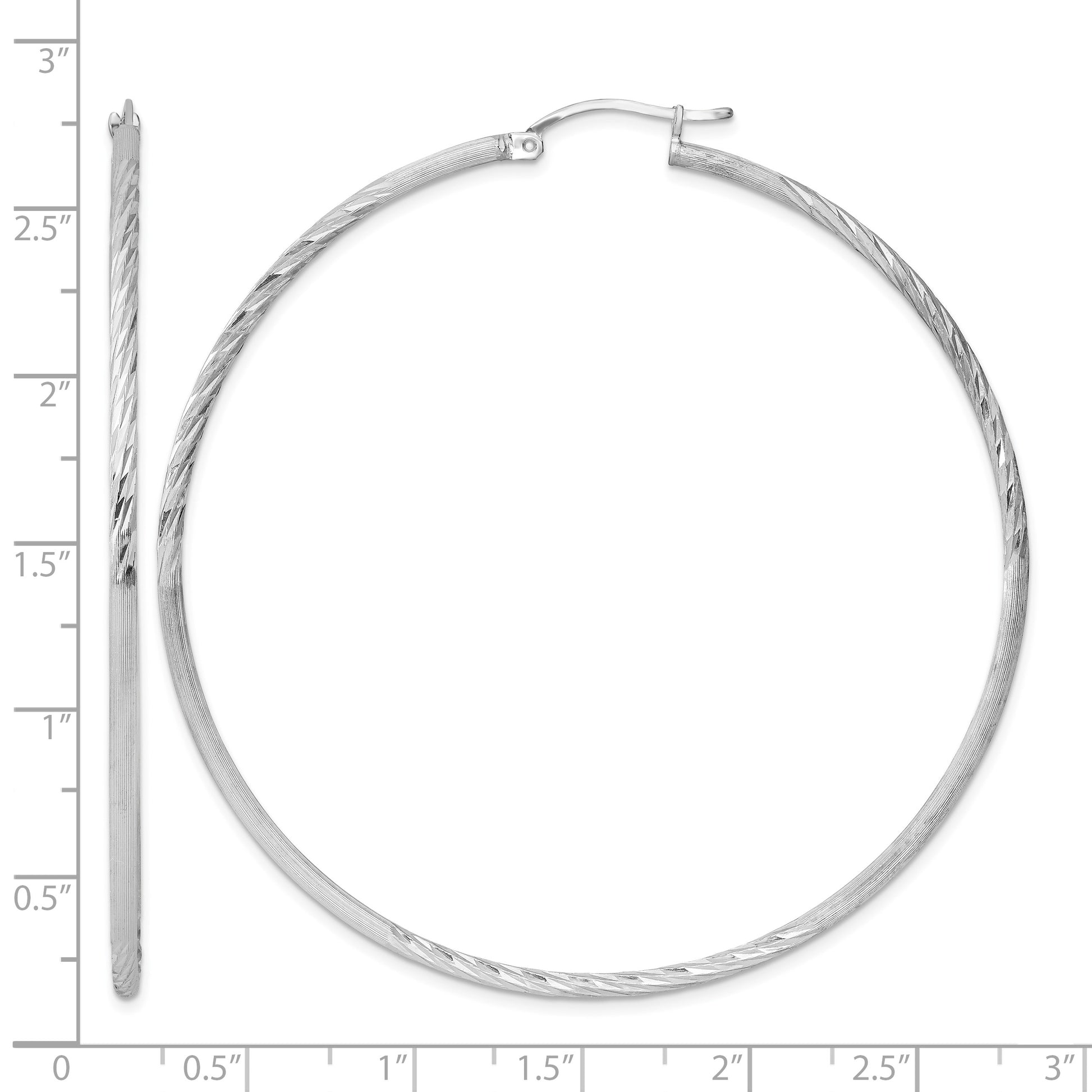 Sterling Silver Rhodium-plated 2mm Polished/Satin Diamond-cut Hoop Earrings