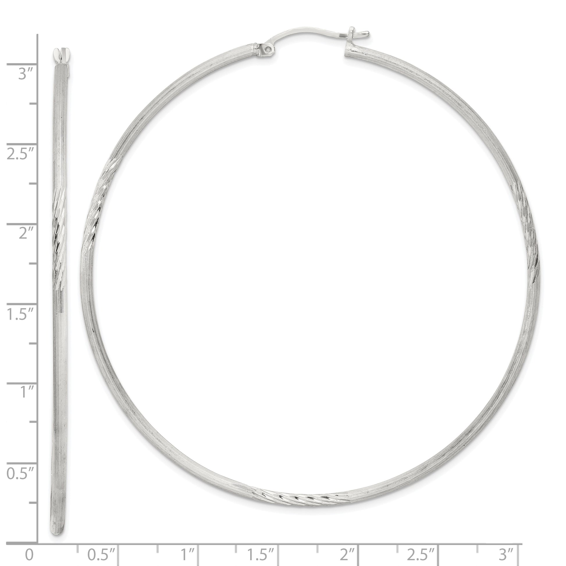 Sterling Silver 2mm Polished/Satin D/C Hoop Earrings