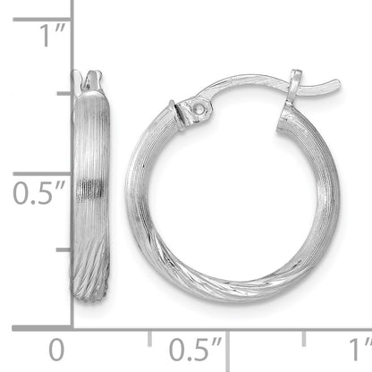 Sterling Silver Rhod-plated 2.5mm Polished/Satin Diamond-cut Hoop Earrings