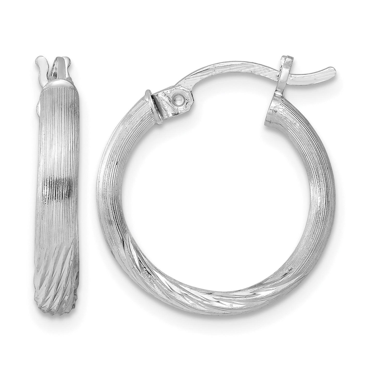 Sterling Silver Rhod-plated 2.5mm Polished/Satin Diamond-cut Hoop Earrings
