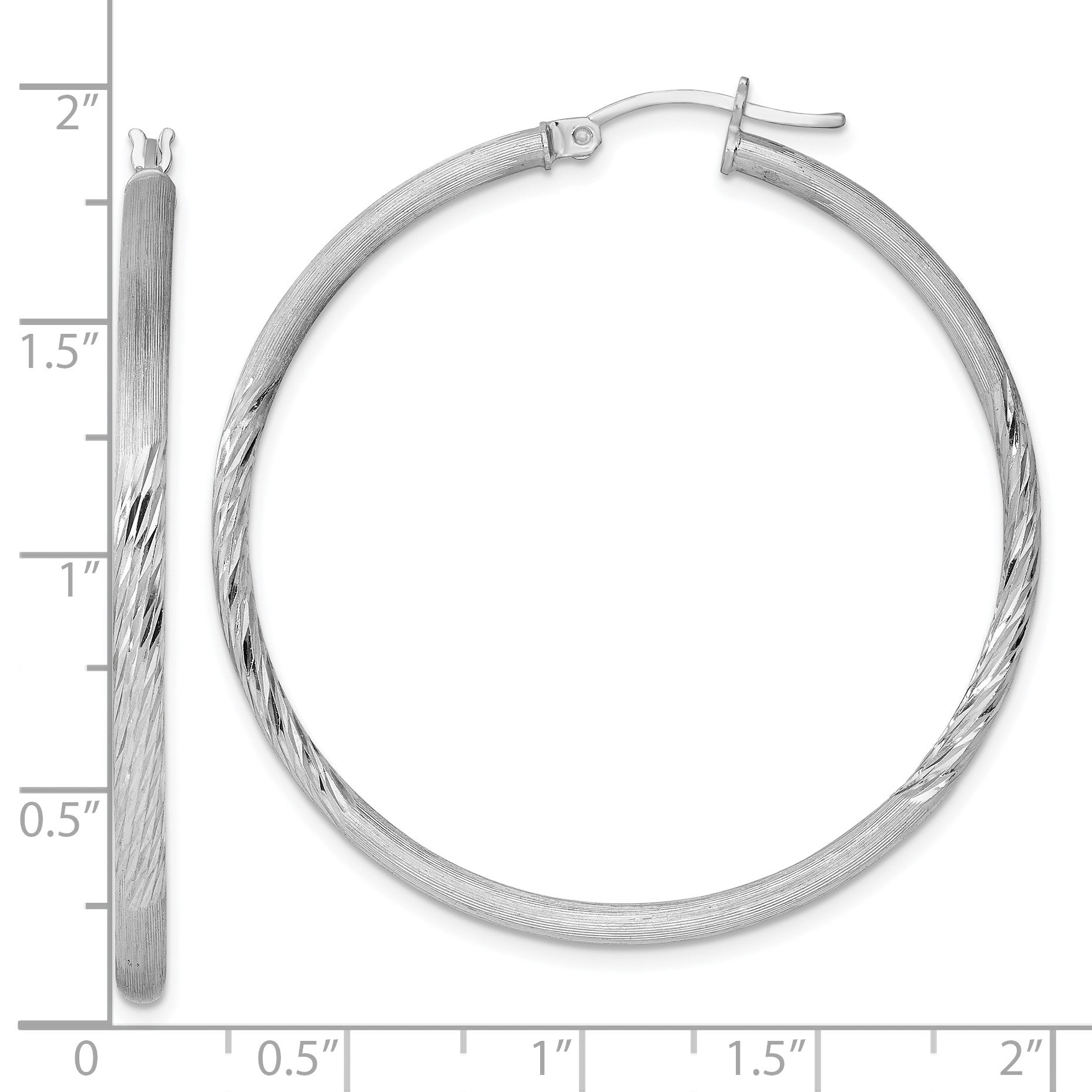 Sterling Silver Rhod-plated 2.5mm Polished/Satin Diamond-cut Hoop Earrings
