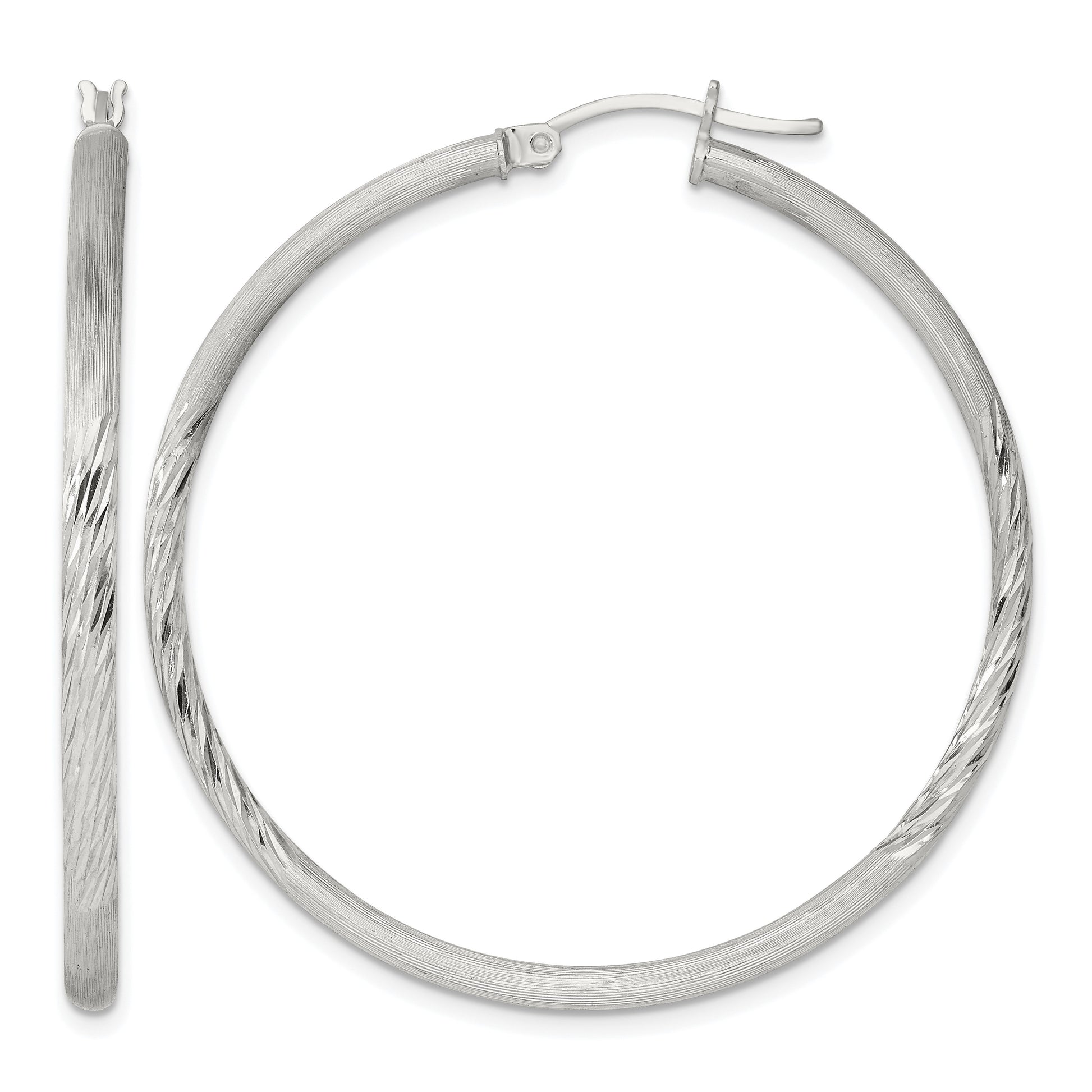 Sterling Silver 2.5mm Polished/Satin D/C Hoop Earrings