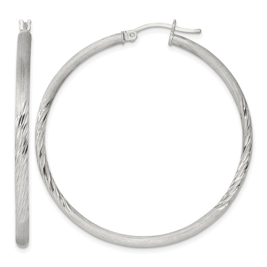Sterling Silver 2.5mm Polished/Satin D/C Hoop Earrings