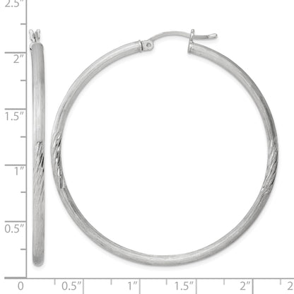Sterling Silver Rhod-plated 2.5mm Polished/Satin Diamond-cut Hoop Earrings