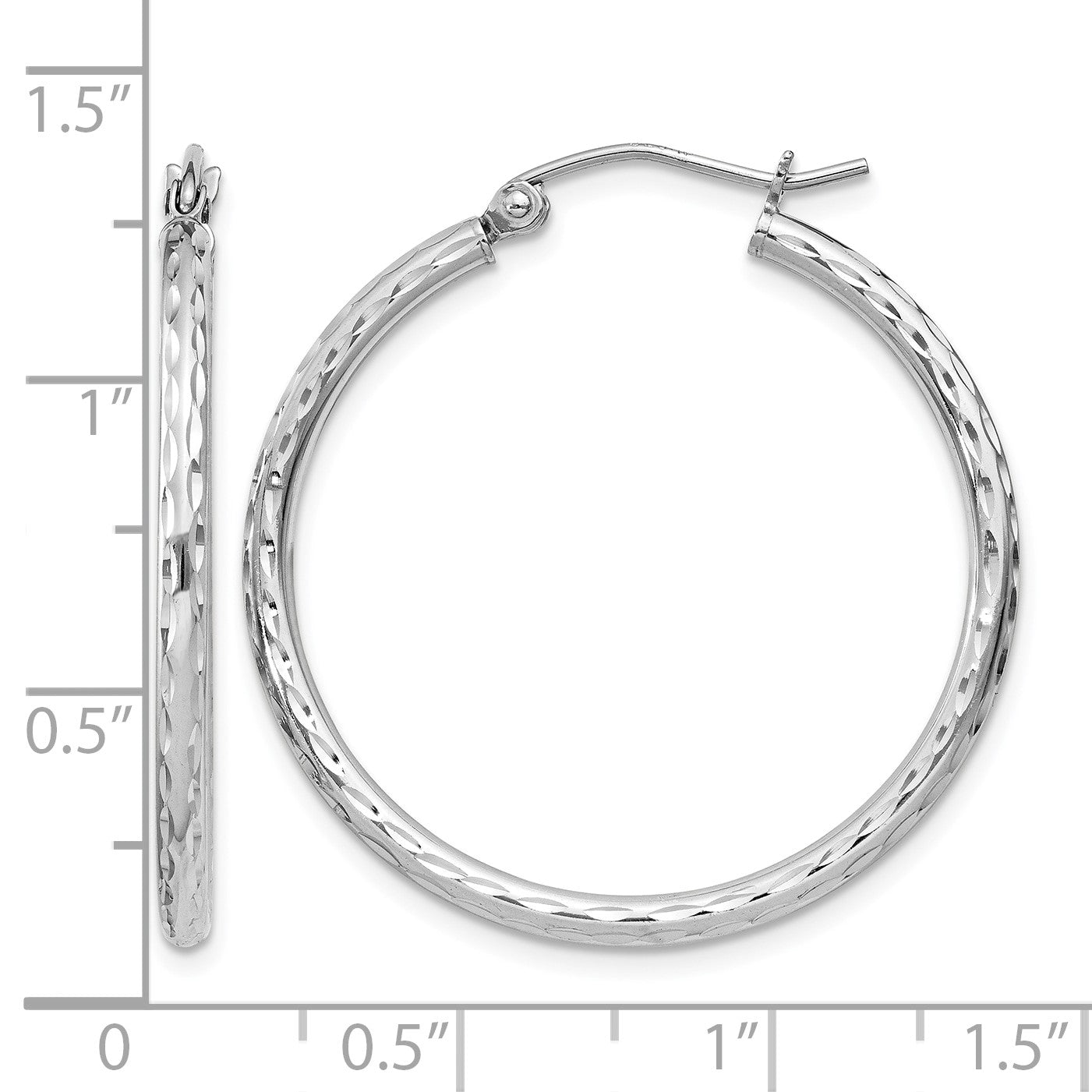 Sterling Silver Rhodium-plated 2mm Diamond Cut Hoop Earrings