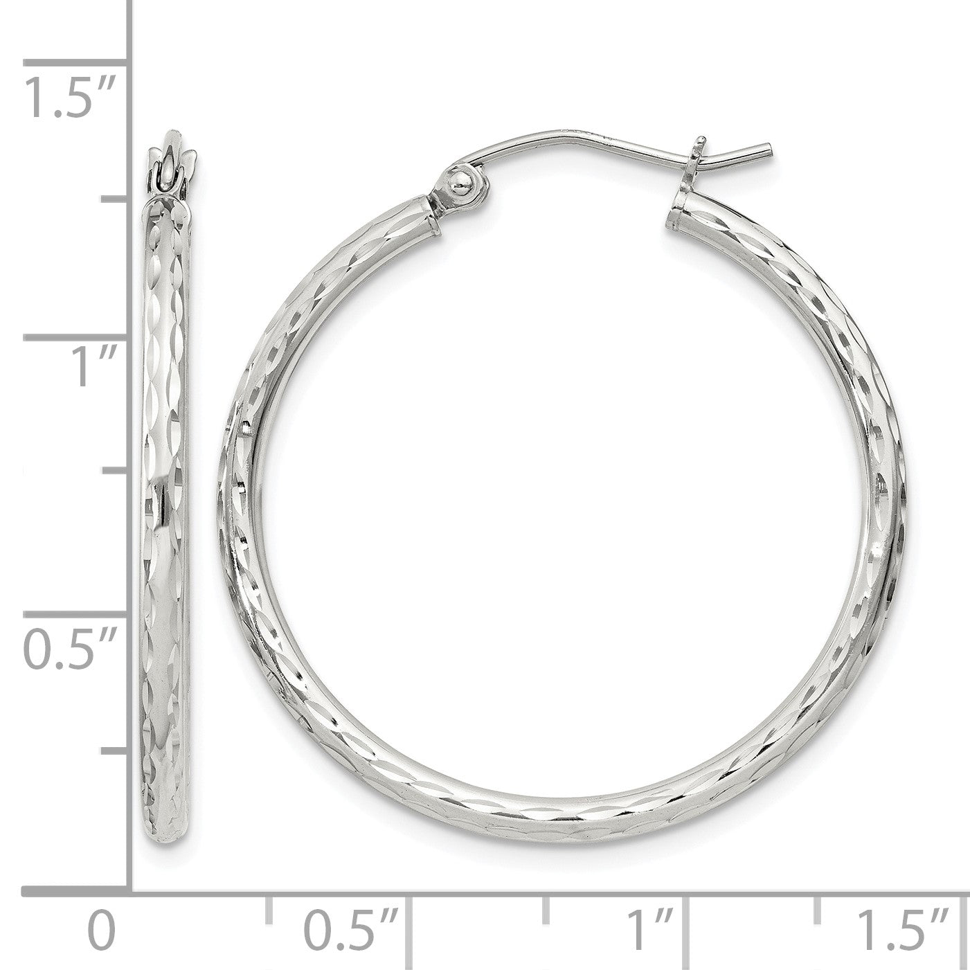 Sterling Silver 2mm Diamond Cut Hoop Earrings