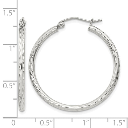 Sterling Silver 2mm Diamond Cut Hoop Earrings