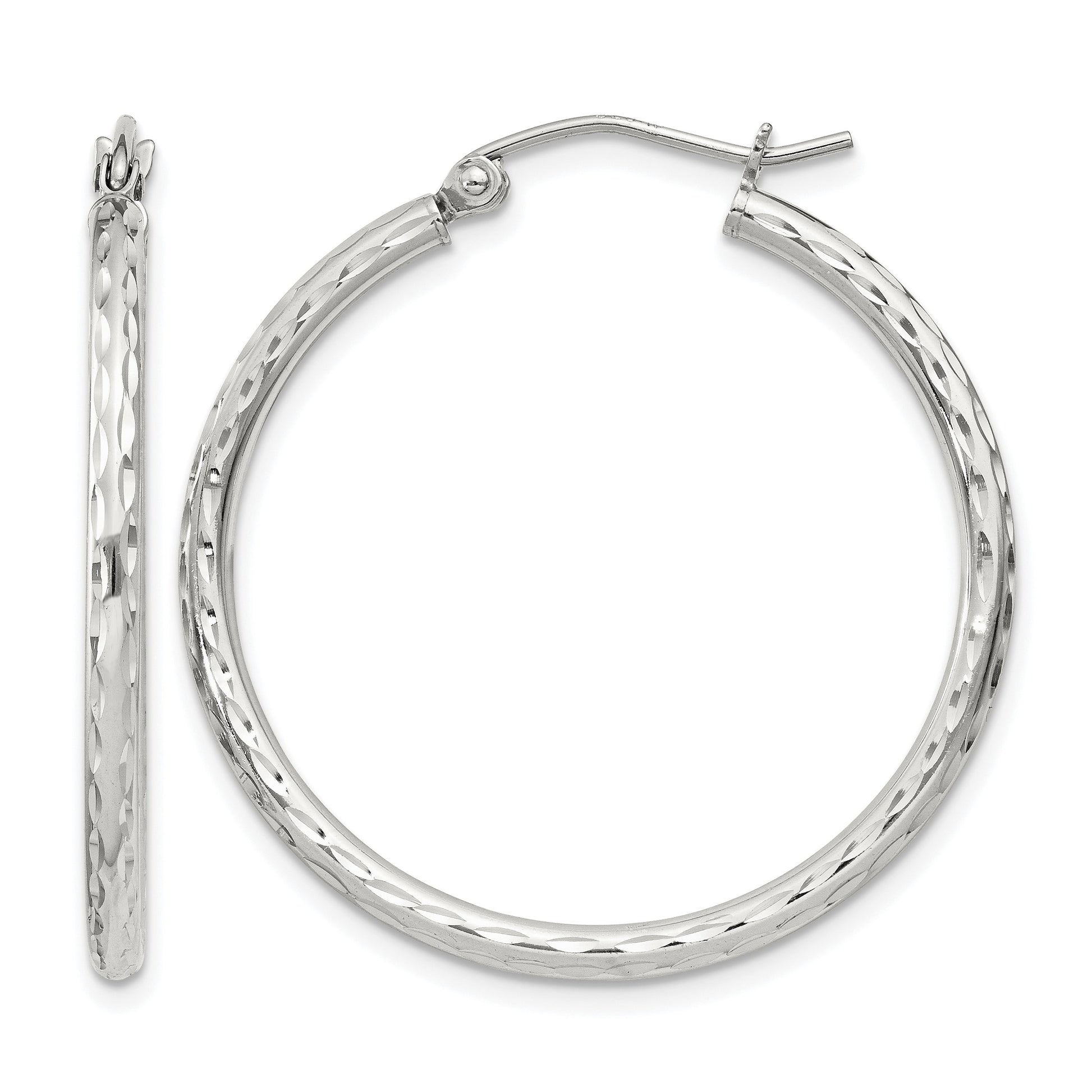 Sterling Silver 2mm Diamond Cut Hoop Earrings