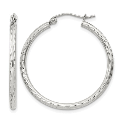 Sterling Silver 2mm Diamond Cut Hoop Earrings