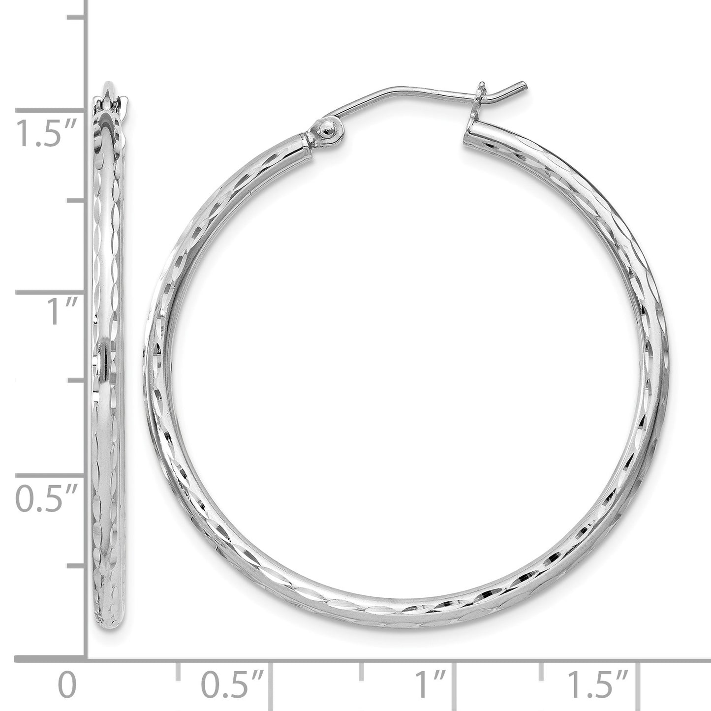 Sterling Silver Rhodium-plated 2mm Diamond Cut Hoop Earrings