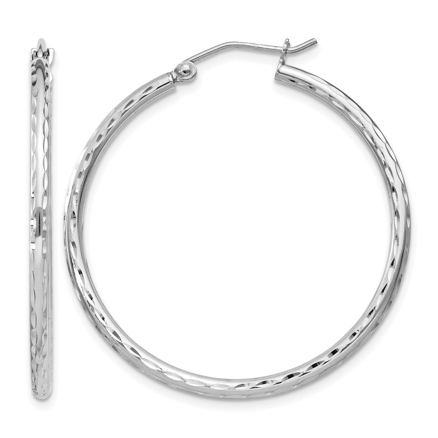 Sterling Silver Rhodium-plated 2mm Diamond Cut Hoop Earrings