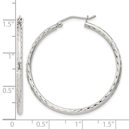 Sterling Silver 2mm Diamond Cut Hoop Earrings