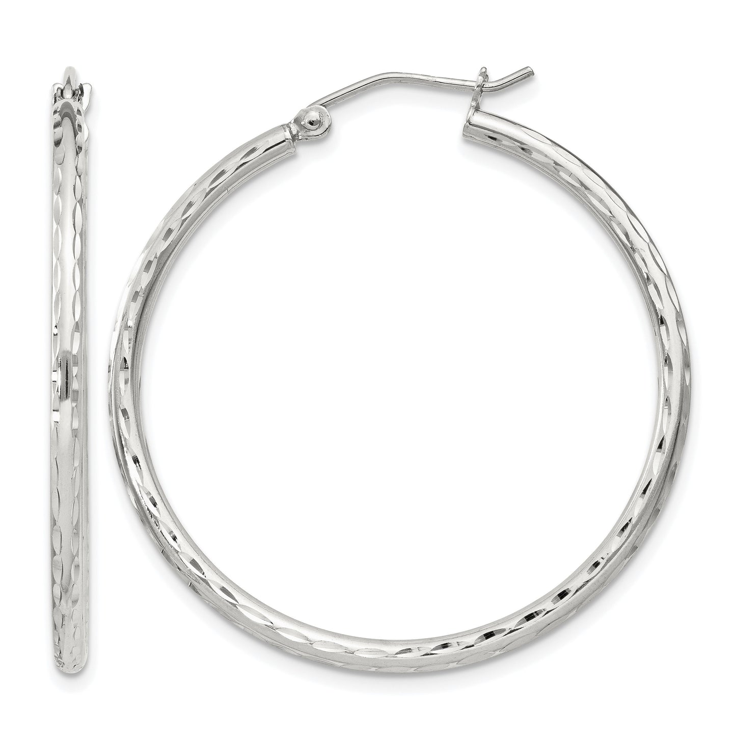 Sterling Silver 2mm Diamond Cut Hoop Earrings
