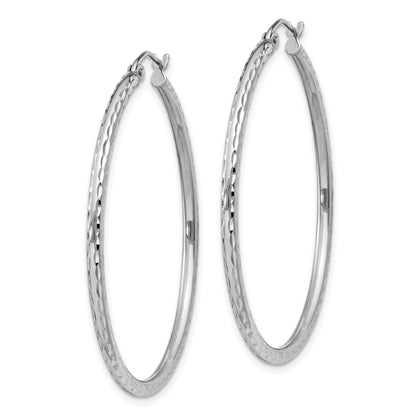 Sterling Silver Rhodium-plated 2mm Diamond Cut Hoop Earrings