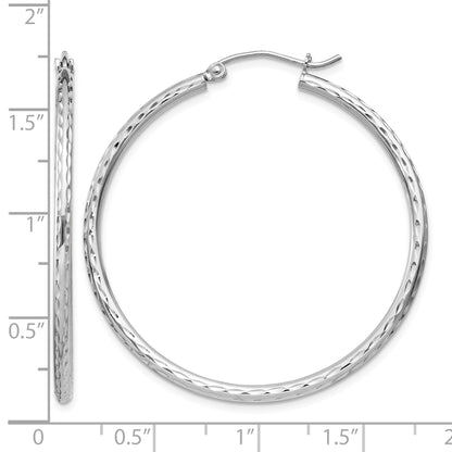 Sterling Silver Rhodium-plated 2mm Diamond Cut Hoop Earrings