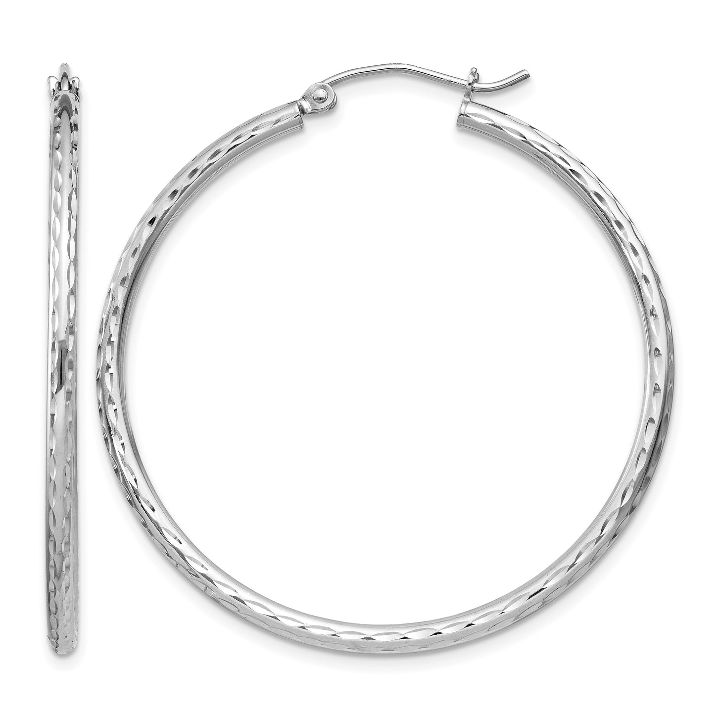 Sterling Silver Rhodium-plated 2mm Diamond Cut Hoop Earrings