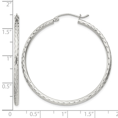 Sterling Silver 2mm Diamond Cut Hoop Earrings