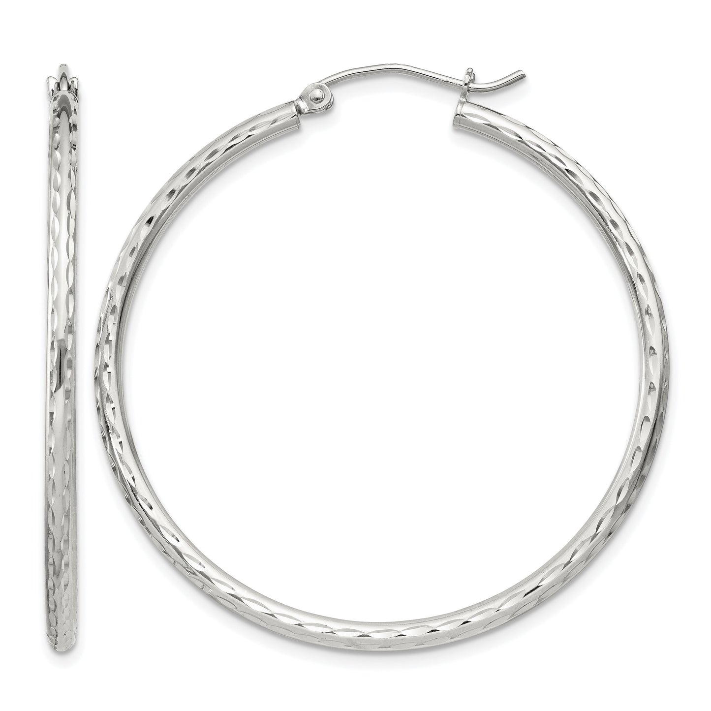 Sterling Silver 2mm Diamond Cut Hoop Earrings