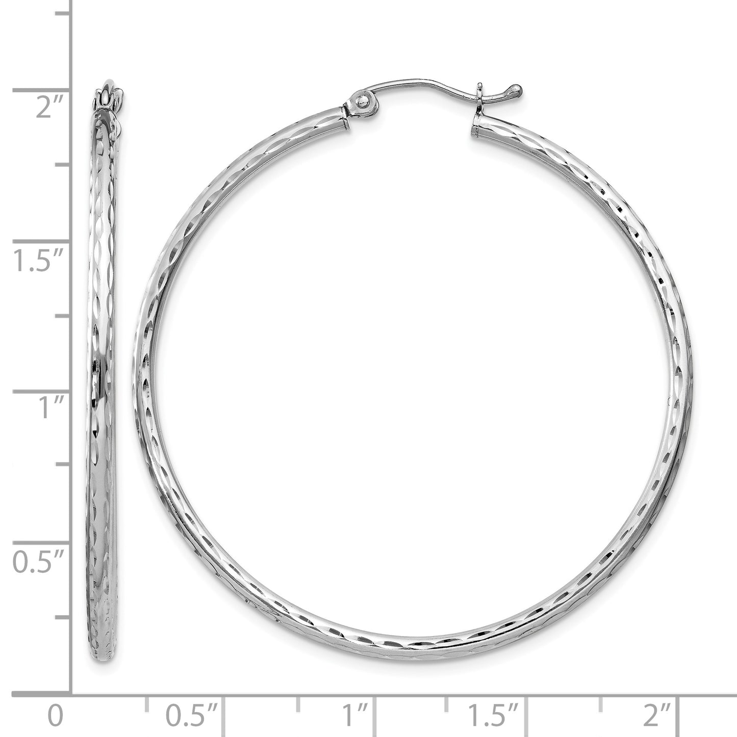 Sterling Silver Rhodium-plated 2mm Diamond Cut Hoop Earrings
