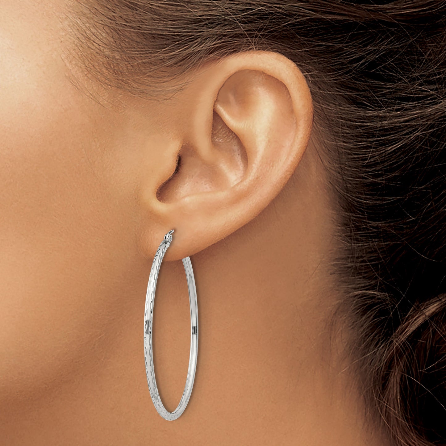 Sterling Silver 2mm Diamond Cut Hoop Earrings