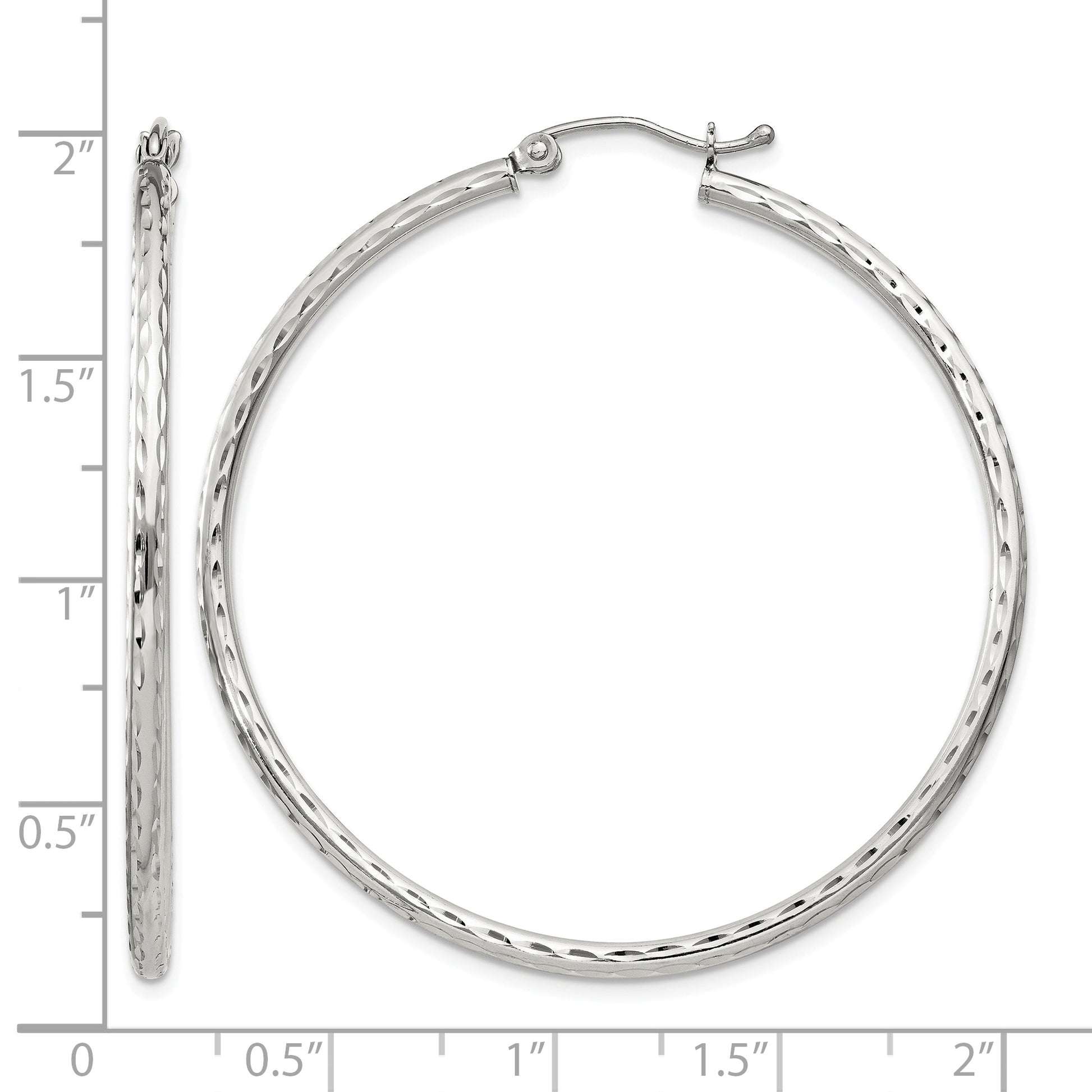 Sterling Silver 2mm Diamond Cut Hoop Earrings