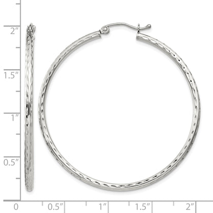 Sterling Silver 2mm Diamond Cut Hoop Earrings