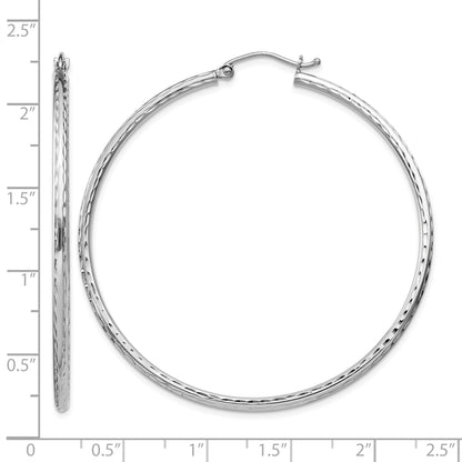 Sterling Silver Rhodium-plated 2mm Diamond Cut Hoop Earrings