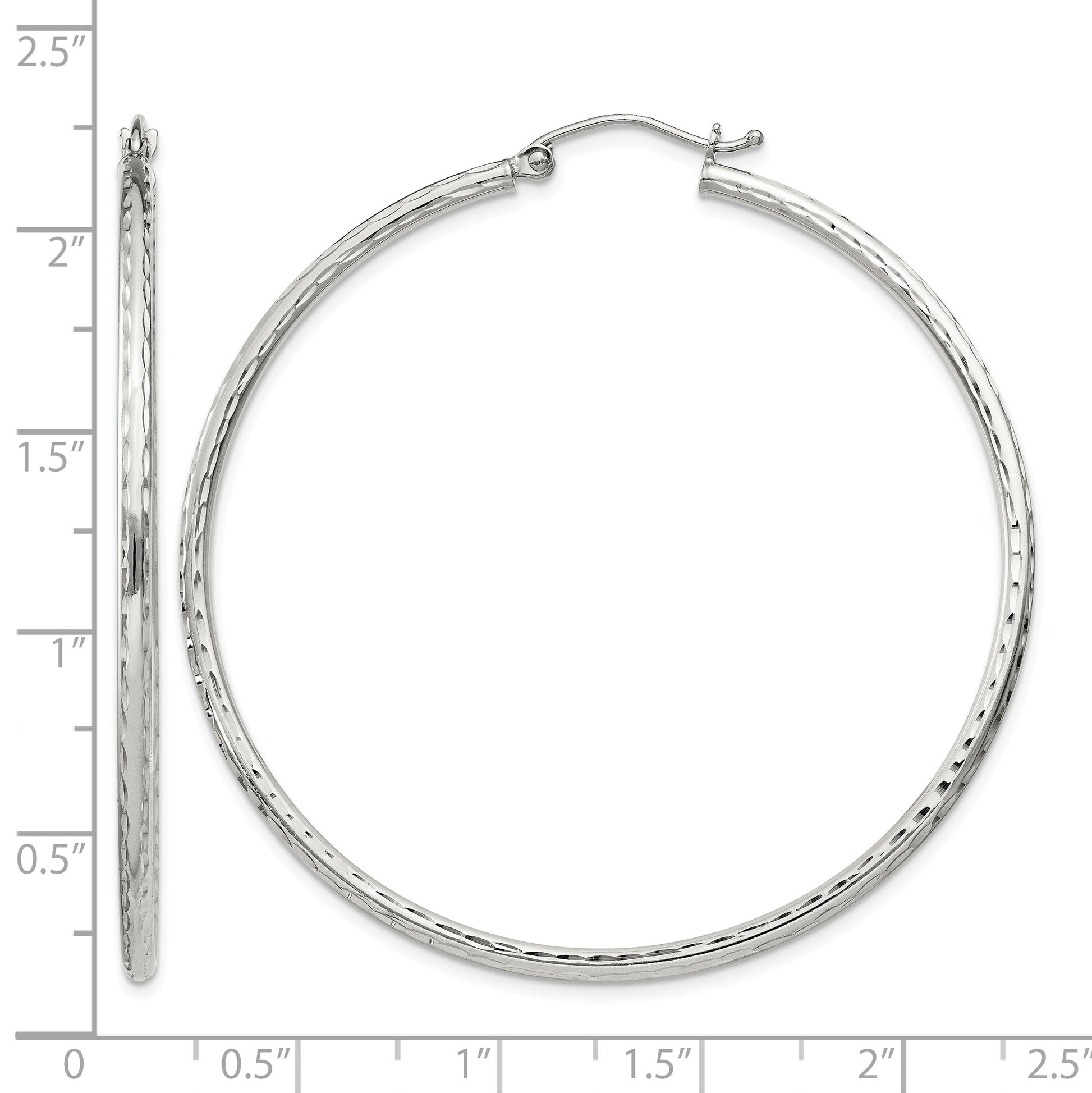 Sterling Silver 2mm Diamond Cut Hoop Earrings