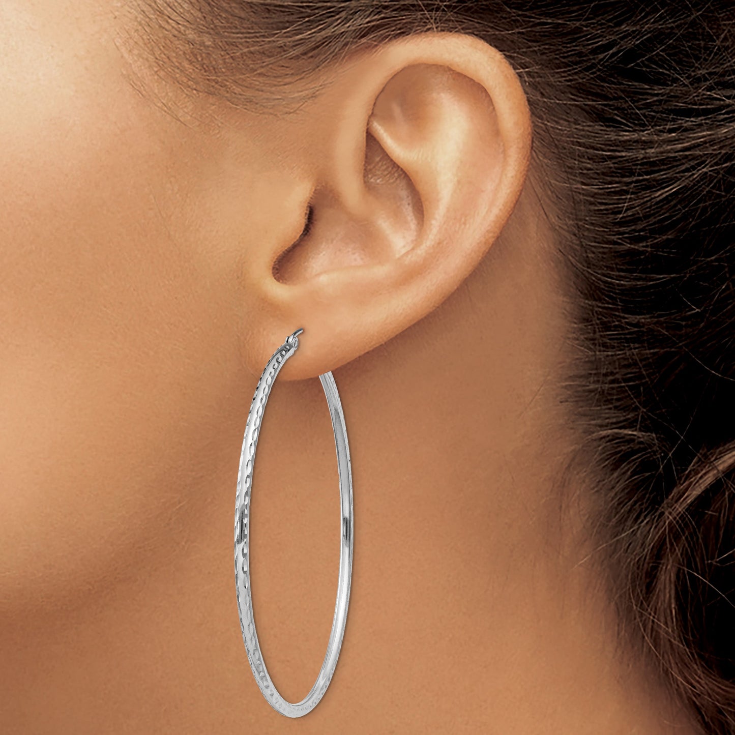 Sterling Silver Rhodium-plated 2mm Diamond Cut Hoop Earrings